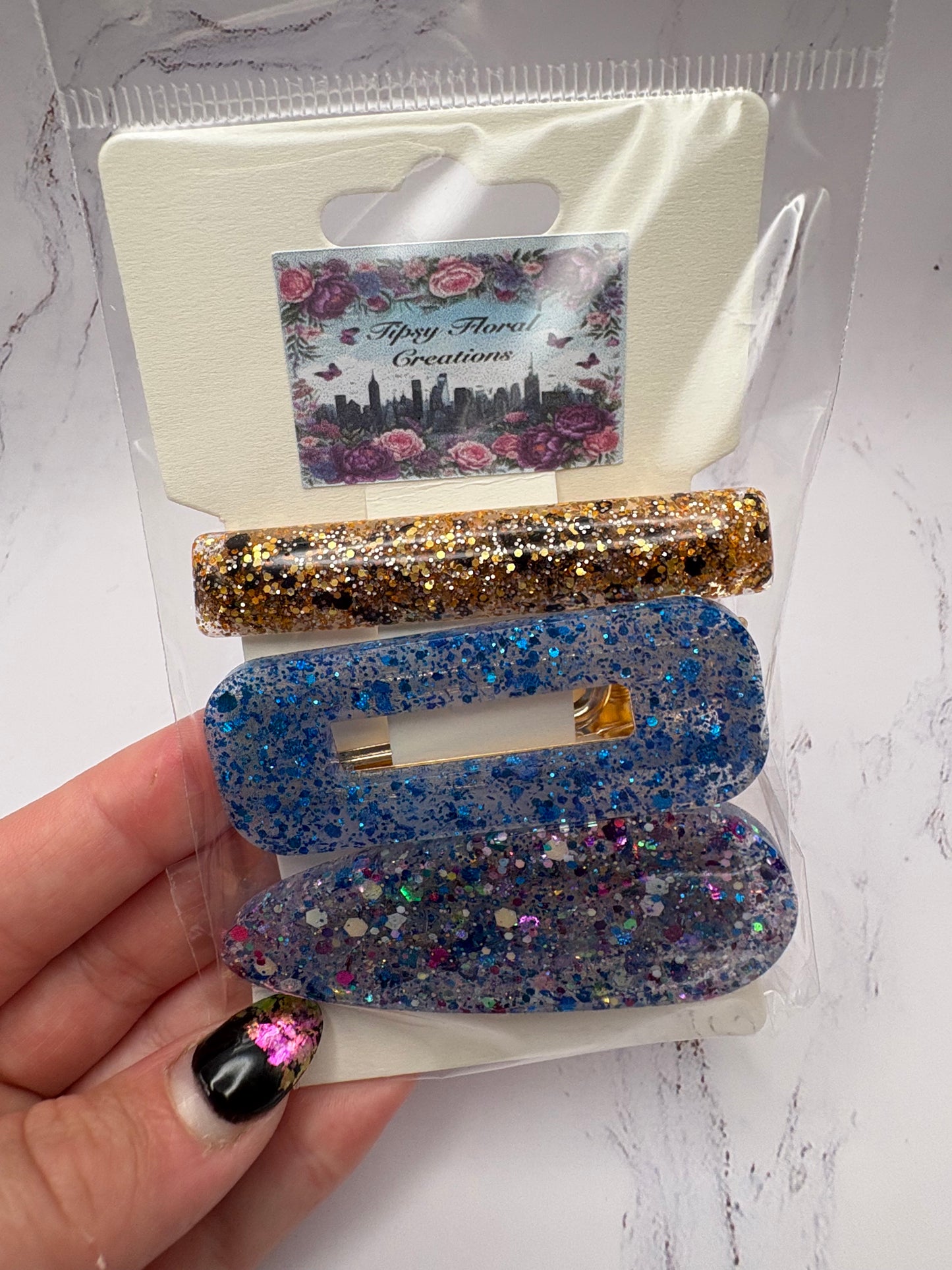 Glittered hair clips