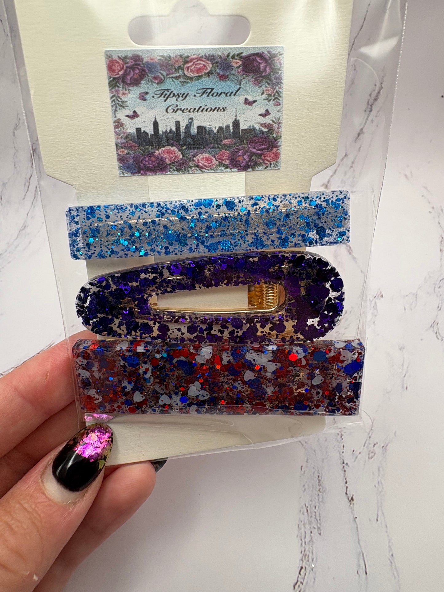 Glittered hair clips