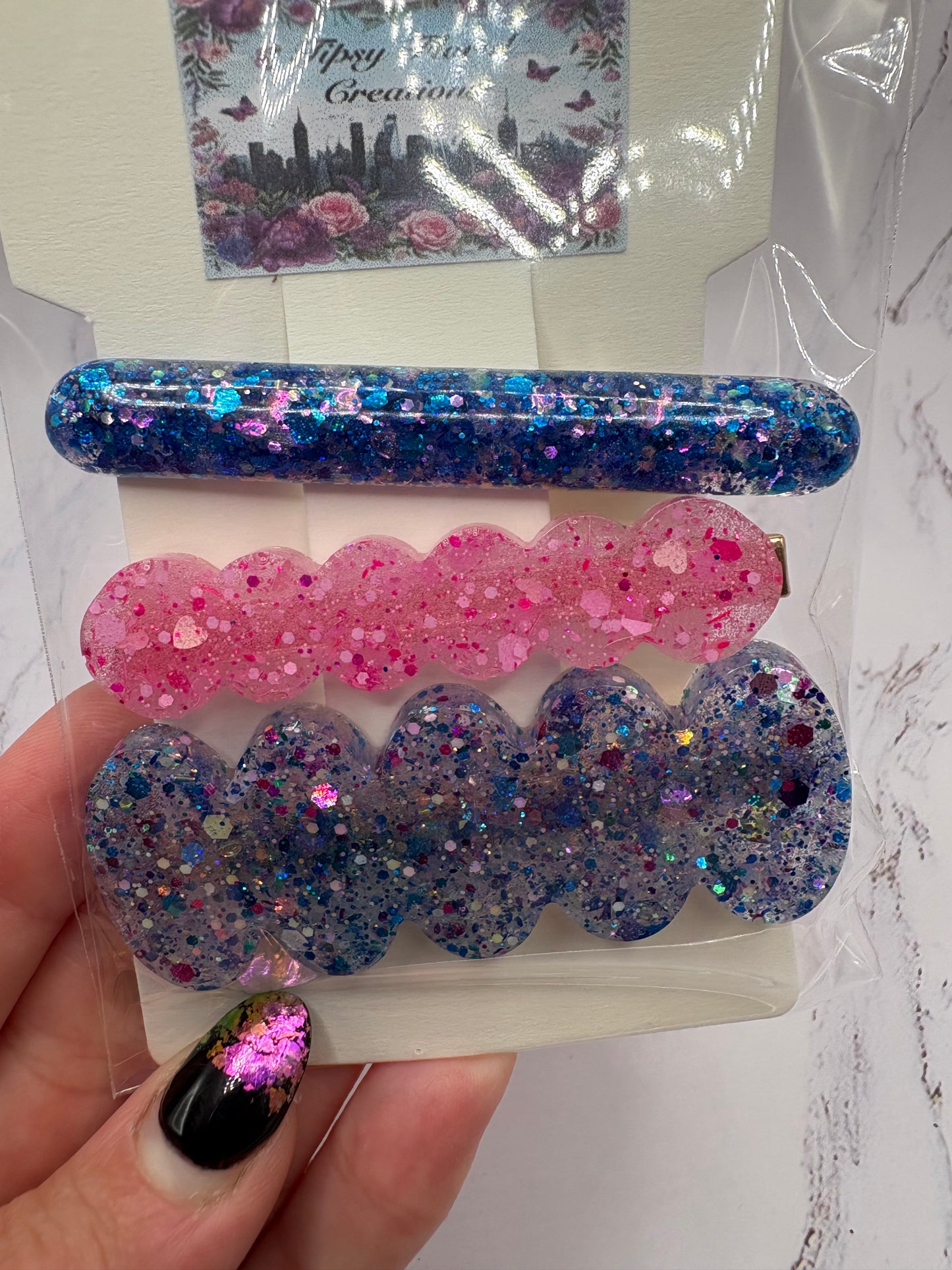 Glittered hair clips