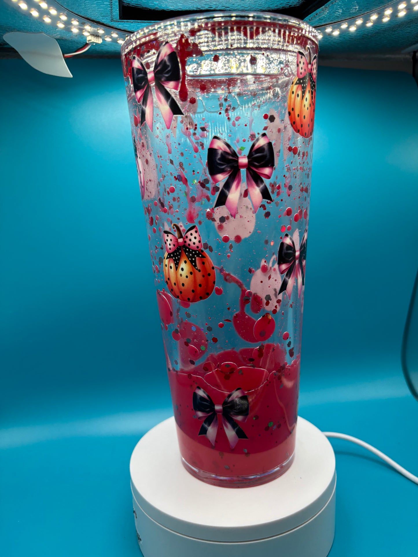 Pink Pumpkin and Bow Lava Tumbler