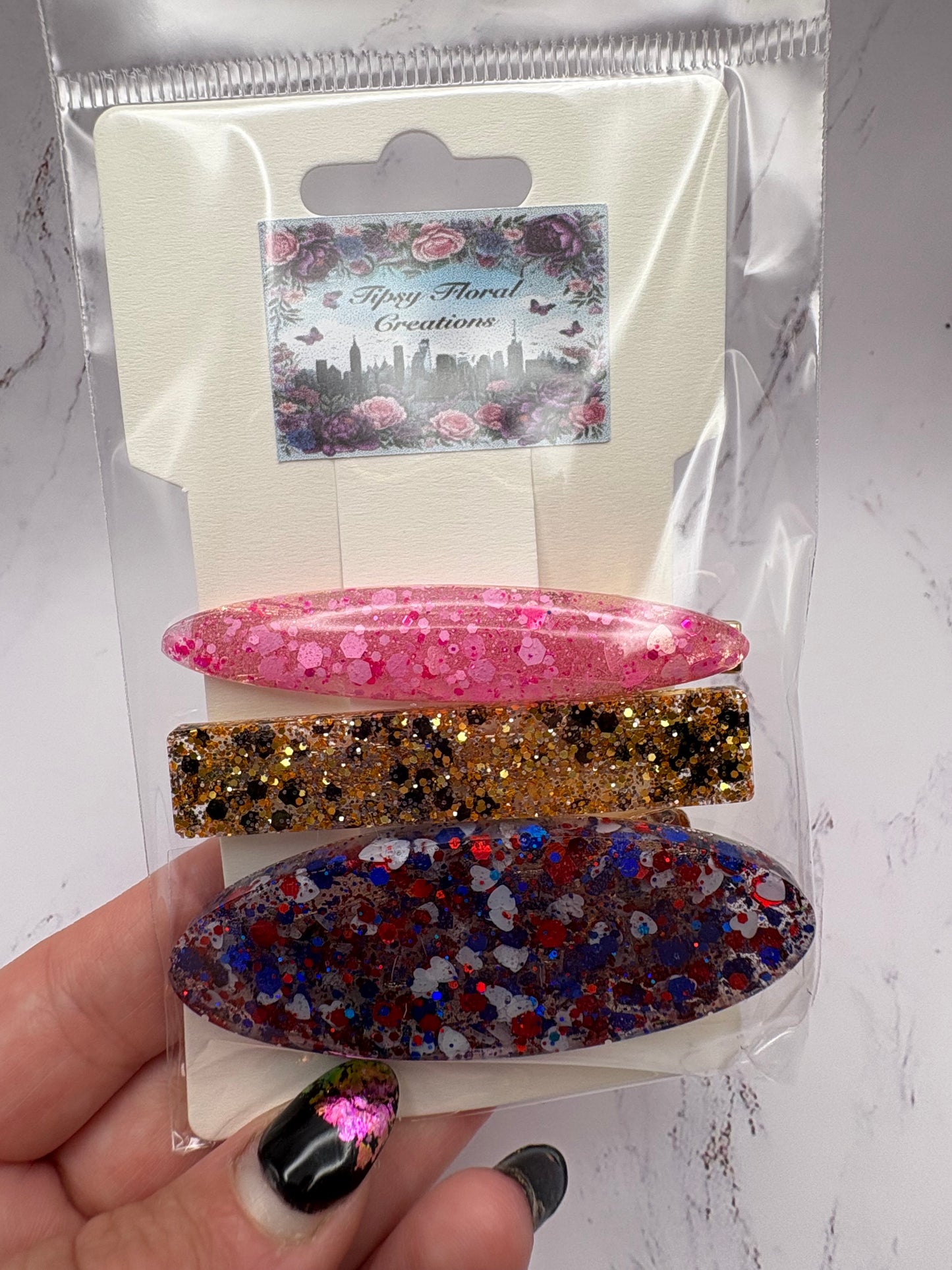 Glittered hair clips