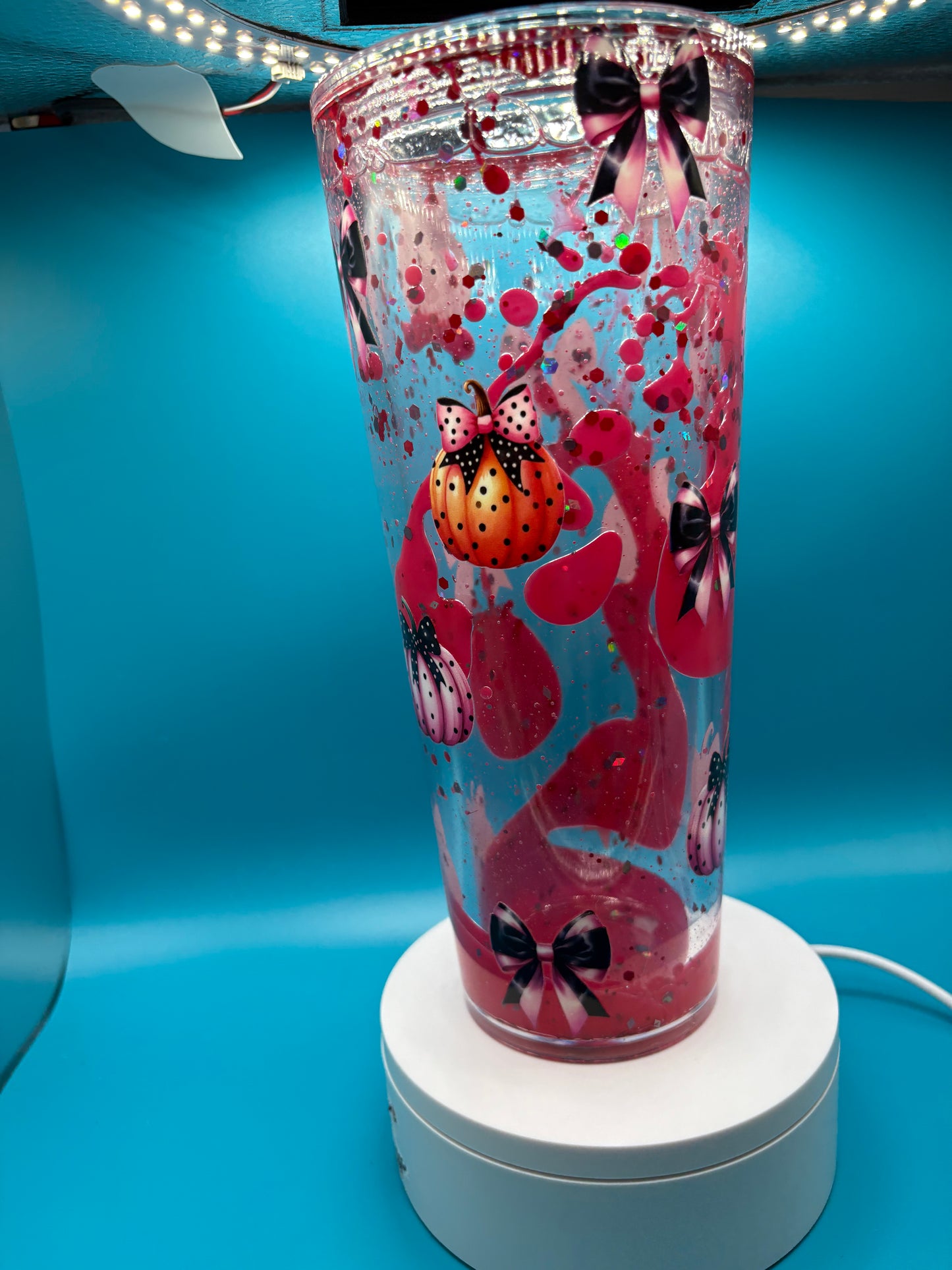 Pink Pumpkin and Bow Lava Tumbler