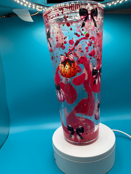 Pink Pumpkin and Bow Lava Tumbler