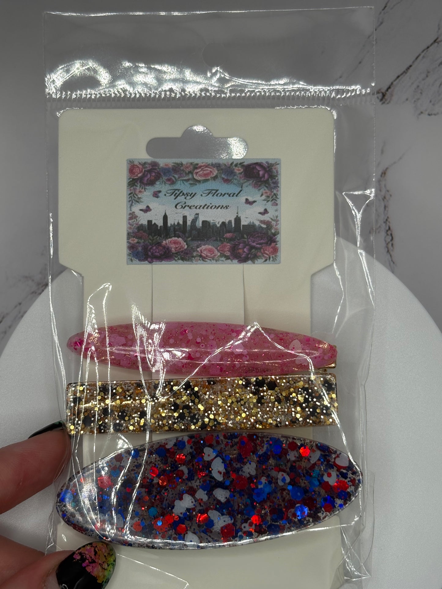 Glittered hair clips
