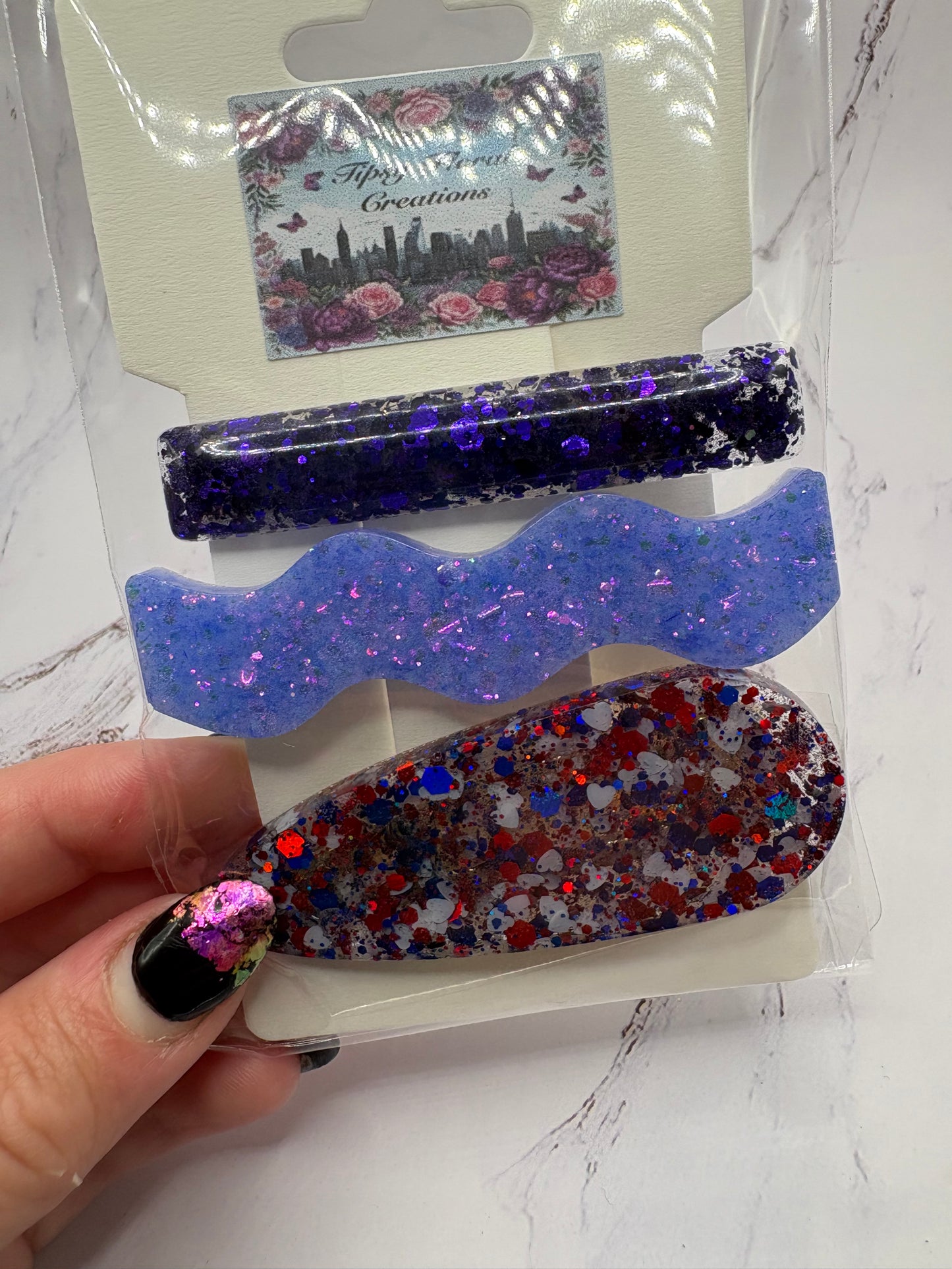 Glittered hair clips