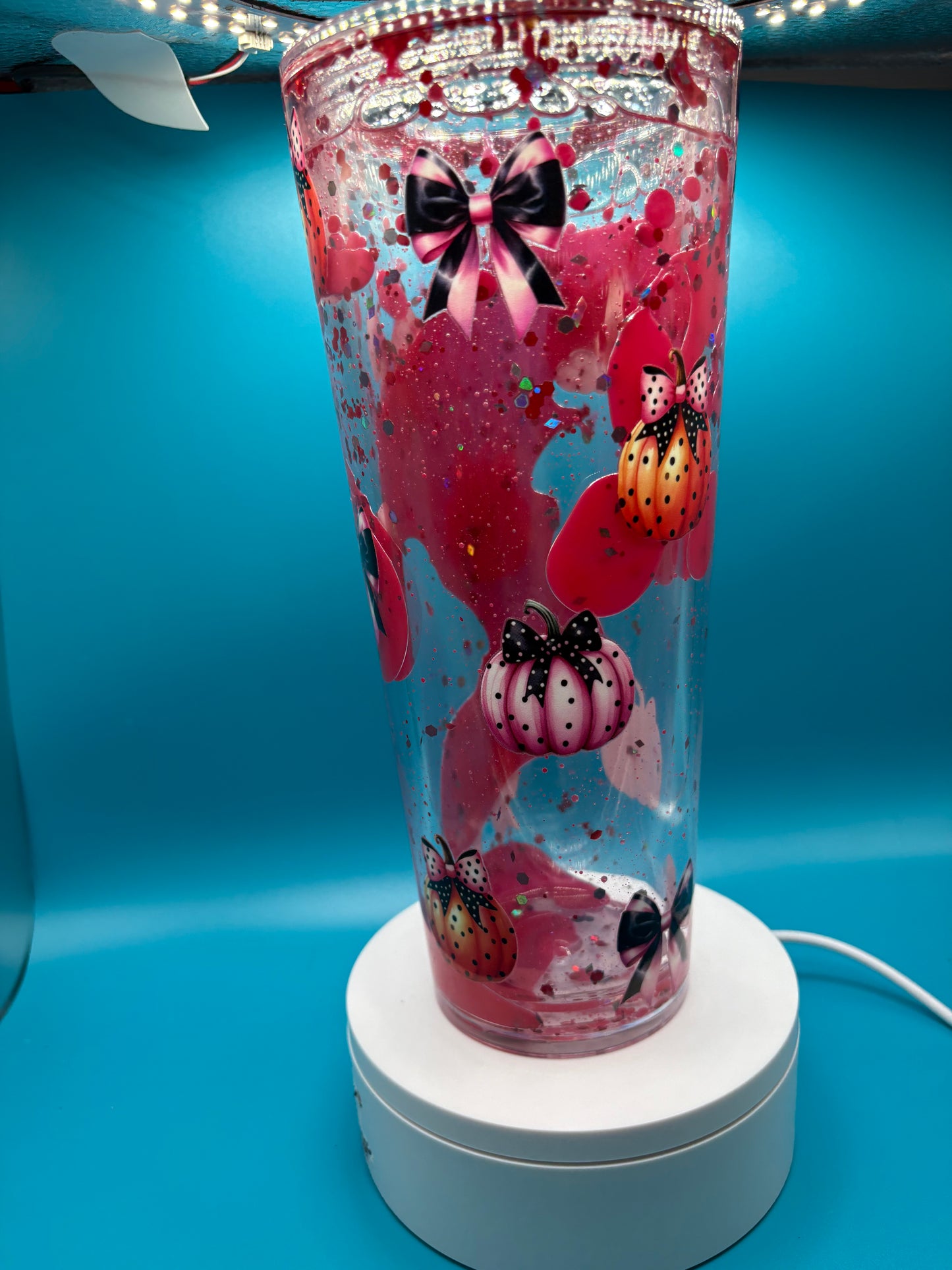 Pink Pumpkin and Bow Lava Tumbler