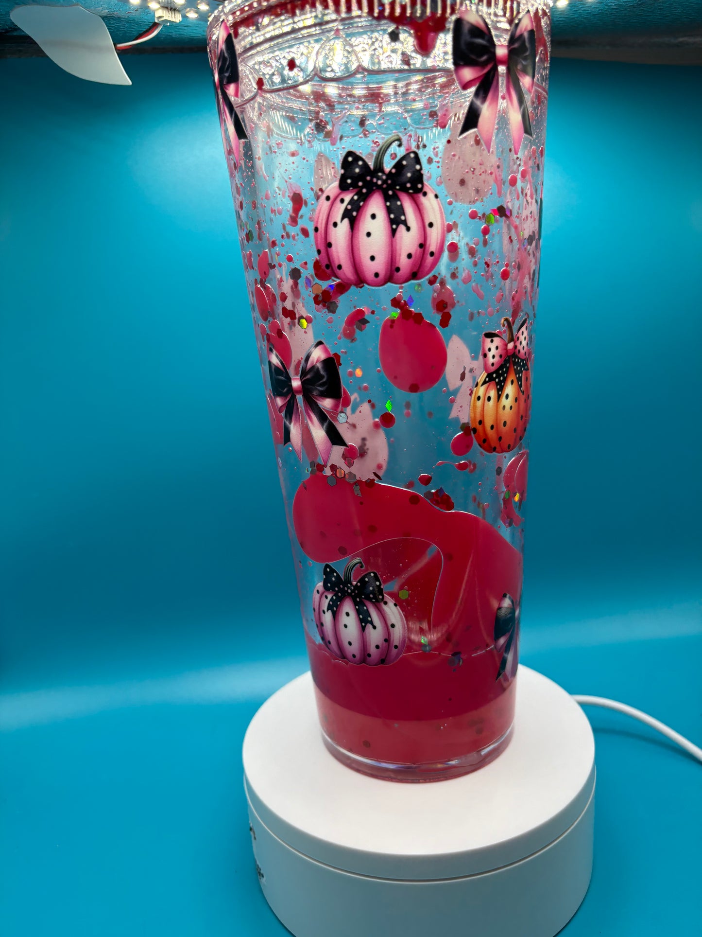 Pink Pumpkin and Bow Lava Tumbler