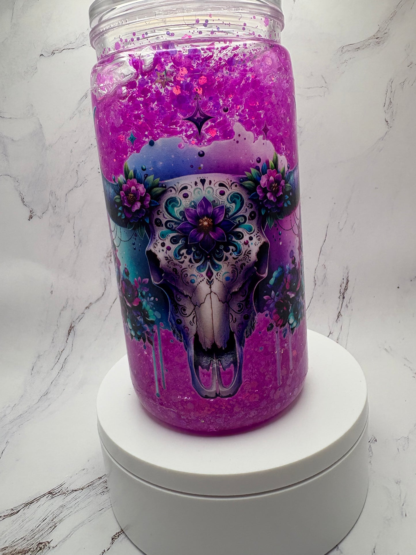 Floral Bull skull Snow Globe tumbler