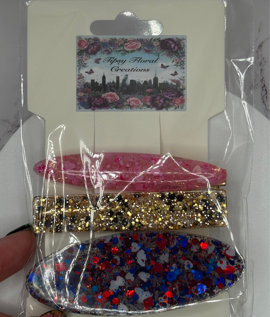 Glittered hair clips
