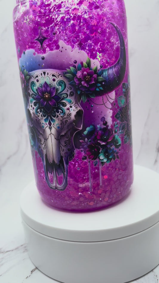 Floral Bull skull Snow Globe tumbler